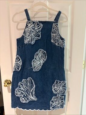Anthropologie Denim Mini Dress with White Floral Appliqué